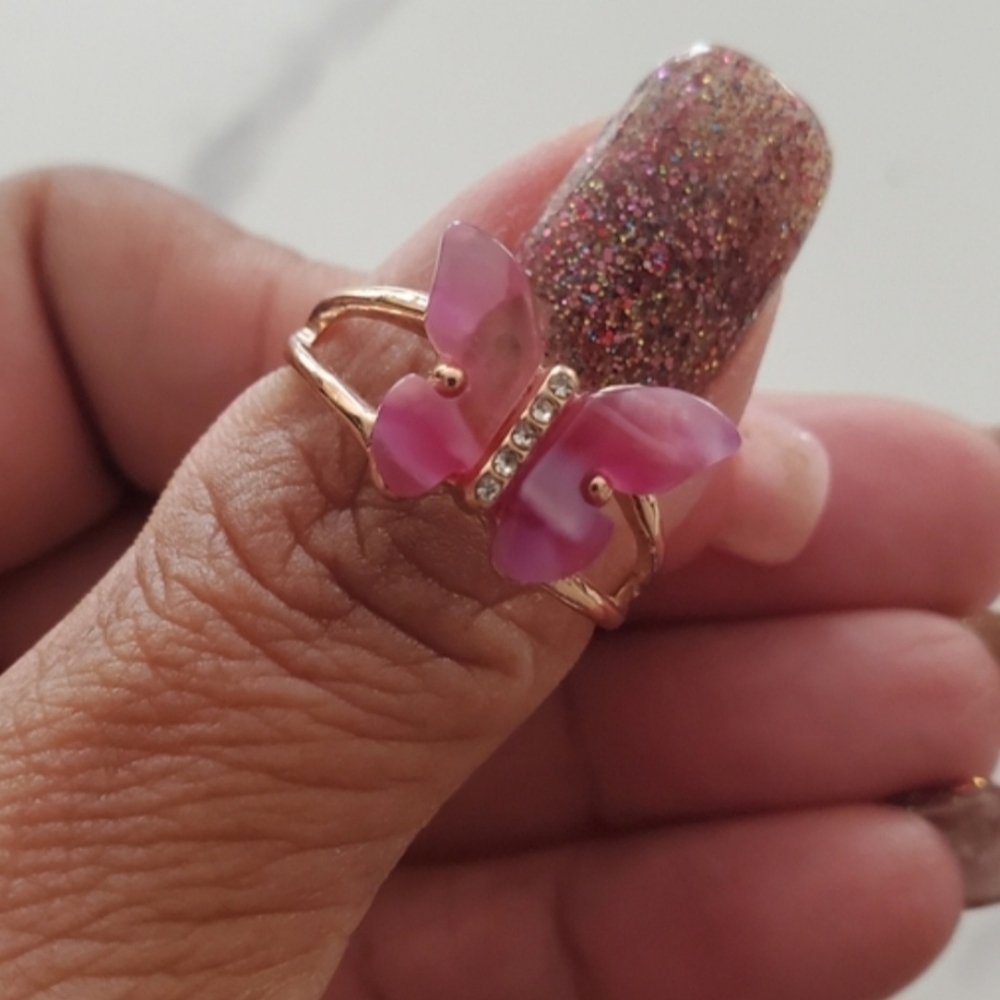 Pink Butterfly & Rhinestone Ring NWOT - Picture 5 of 14